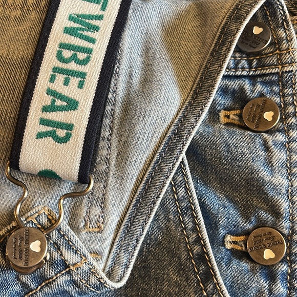 Teenie Weenie Denim Overalls Blue Bear Logo Korean Preppy S/M - Picture 8 of 15
